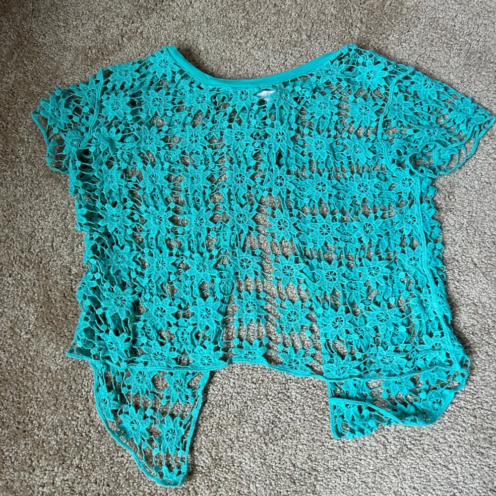 Blue Floral Cover-Up T-Shirt, Size XS